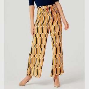 Sation‎ Geo Print Wide Leg Pants Petite L Orange Palazzo Mod